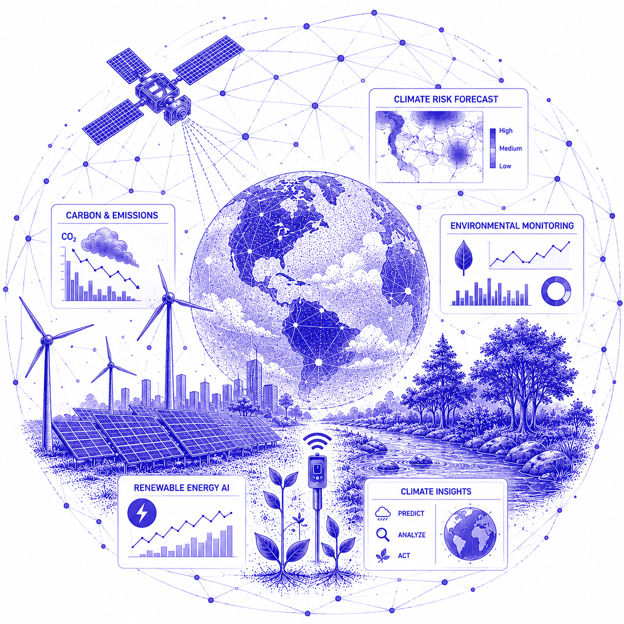 AI climate intelligence dashboard with risk and emissions analytics
